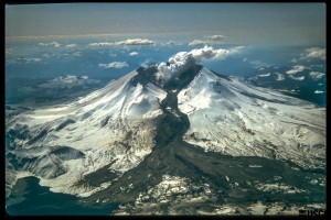 Mt. St. Helens showing a Lahar, a mud and ash flow that ran 50 miles downstream during the eruption.